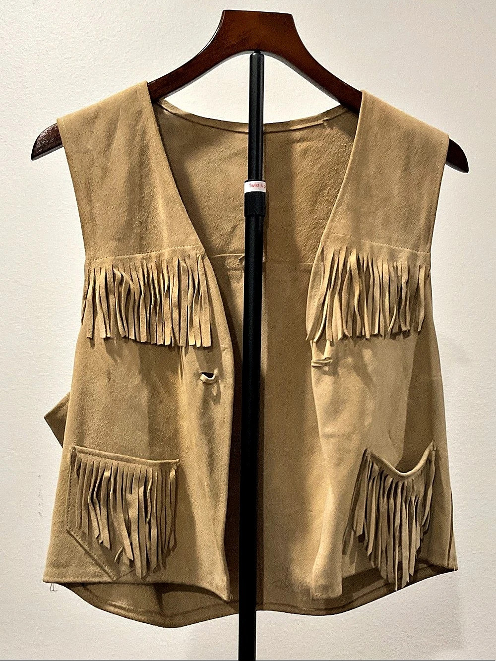 70s suede Fringe Vest in tan